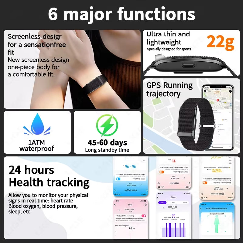 No Screen Smart Watch 20-Day Ultra-Long Use Time 24Hours Blood Oxygen Blood Pressure Monitor Sports Smart Bracelet Couples